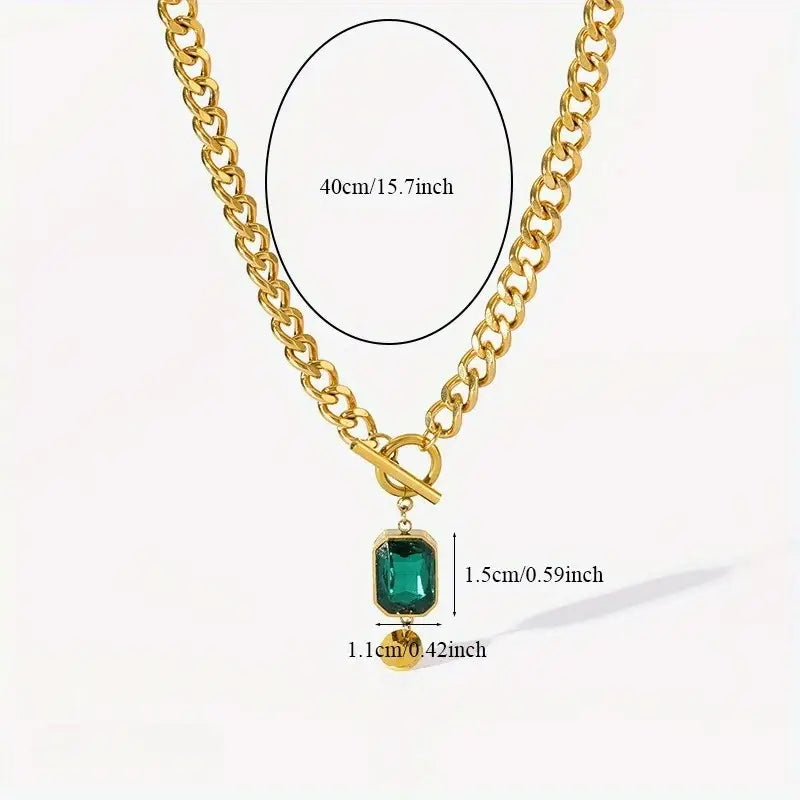 Chunky Chain Emerald Gold  Pendant Necklace