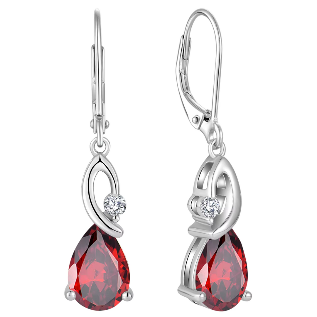 Pear-Cut Zircon & Ruby Water Drop Earrings