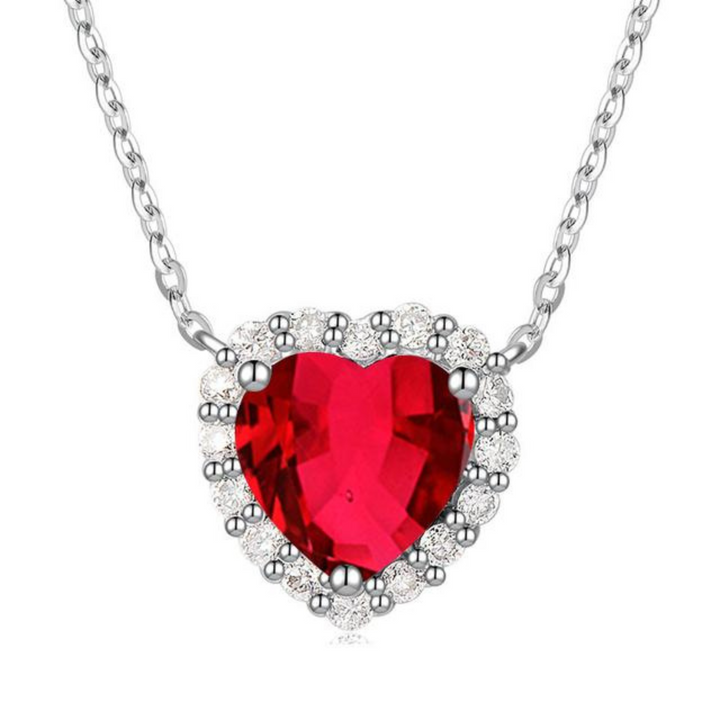 Rose Gold Ruby Heart Pendant Necklace