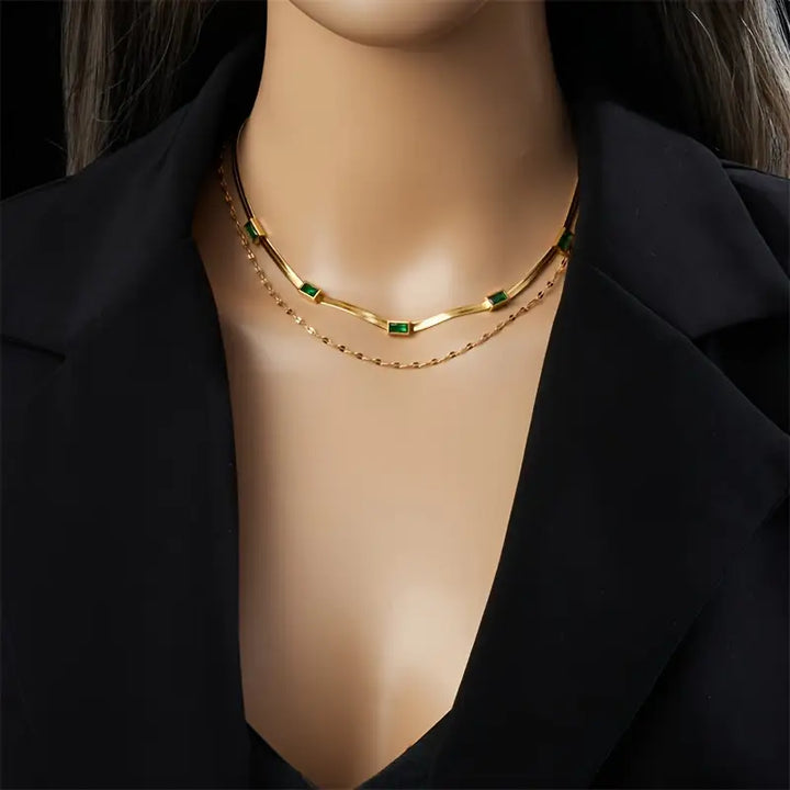 Sorella Gem Double-Layer Retro Necklace | Gold